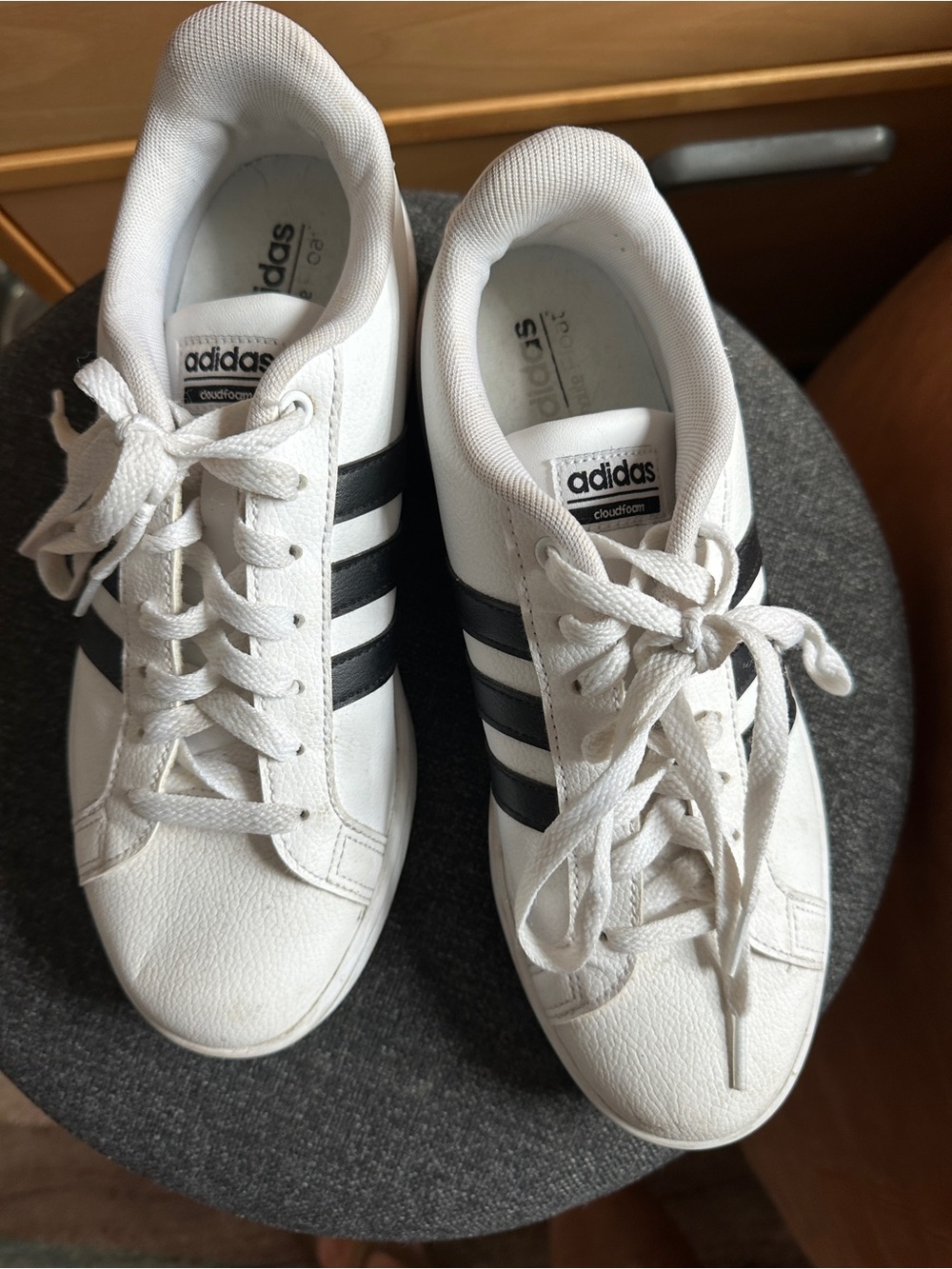 adidas White Sneakers with Black Three Stripes